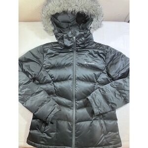 Columbia Omni-Heat Down Puffer Jacket Women Large Black Faux Fur Hood Parka Coat